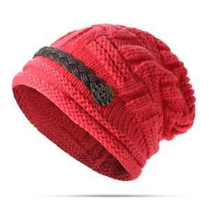 Myshop11 אקססוריז Women Girl Crochet Strap Knitting Caps Button Decorative Baggy Beanie Hat
