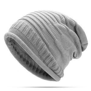 Myshop11 אקססוריז Women Knitted Woolen Stripe Beanie Hat Casual Foldable Warm Head Cap