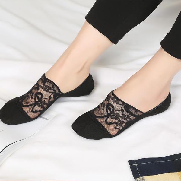 Myshop11 אקססוריז Fashion Women Lace Antiskid Invisible Boat Socks Summer Breathable Thin Low Cut Hosiery