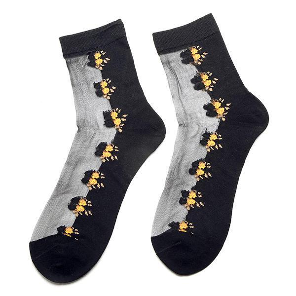 Myshop11 אקססוריז Women Girl Rose Floral Embroidery Sheer Mesh Transparent Socks Short Ankle Breathable Hosiery